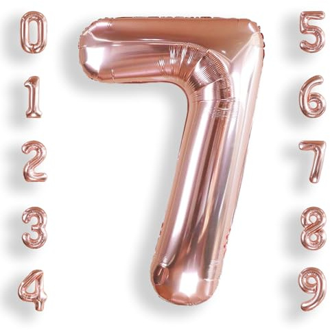 AULE Rose Gold Number 7 Balloon 40 Inch Giant 0-60 Foil Large Balloons | Big Mylar 7 Number Balloon Helium Huge Jumbo for Happy 7th Birthday Party Anniversary Decorations Supplies