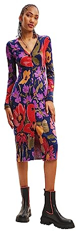 Desigual Vestido Midi de Punto Floral para Mujer, Acabados de Material, Large