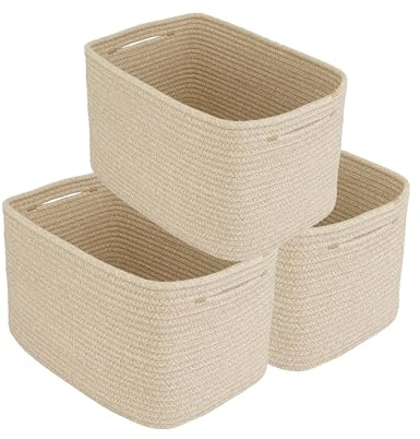 XUANGUO Lot de 3 paniers de rangement en corde tissée pour organiser les étagères, paniers décoratifs rectangulaires pour le rangement des vêtements, des jouets, des livres, des serviettes, des