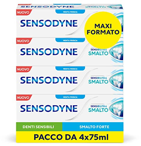 Sensodyne Dentifricio Sensibilità & Smalto Whitening, per Denti Sensibili e Smalto forte, Effetto Sbiancante*,Gusto menta fresca, Maxi formato 4x75ml
