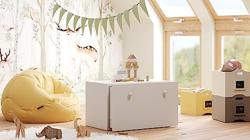 KOBI Kommode INGA Spielzeugkiste mit Schublade | Groß 71 x 41 x 41 CM | Truhe Weiß Kinderzimmer Möbel | Truhenbank mit Stauraum für Kinder | Boxen Aufbewahrung | Aufbewahrungsbox
