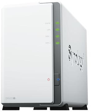 Synology DS223j NAS-hårddiskstation med 2 fack (Realtek RTD1619B 4 kärnor, 1,7 GHz, 1 GB DDR4, 1 x RJ-45 1 GbE) med 2 x Seagate IronWolf-hårddiskar 3TB