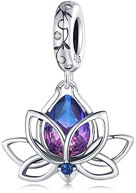 NINGAN 925 Plata de Ley Colgante Charm Flor de Loto Lila 5A Sparkling Charm Compatible Collar Pulsera para Mujer, un regalo para un familiar o amigo