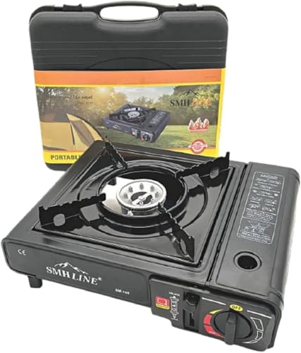 SMH LINE® Réchaud à gaz de camping - 227 g - Mallette de camping - Cuisinière d'extérieur - Barbecue de table - 1 feu