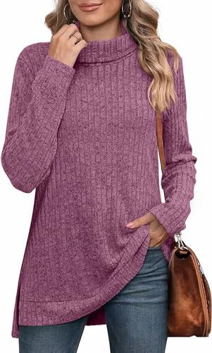 MSIYOW Jersey de Cuello Alto Mujer Invierno Pullover Largo Elegante Suéter Casual Talla Grande