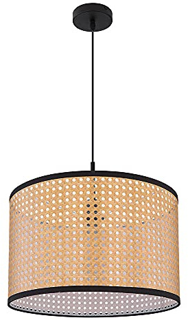 Hängelampe Pendelleuchte Deckenlampe Wohnzimmer Hängeleuchte Korbgeflecht Optik in naturfarben, Metall schwarz, 1x E27, DxH 45x140 cm