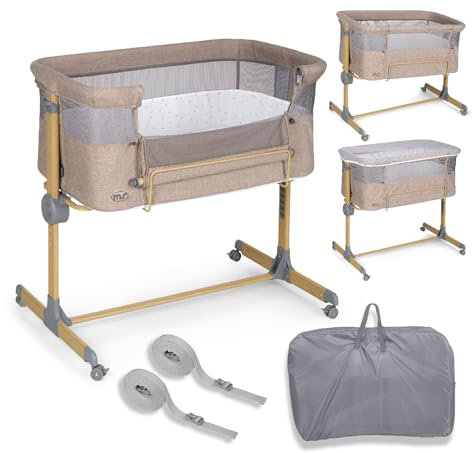 ms Minicuna Colecho Sleepy Simulación Madera- Cuna Colecho Regulable Multialturas, Reclinable - Incluye Mosquitera de Serie