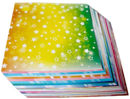 100 Blatt Origami Papier 15x15cm Doppelseitiges Farbiges Quadrate Faltpapier in 12 Bunte Stern Liebe Blumen Muster Origamipapier für DIY Papierhandwerk,Dekoration,Wünsche