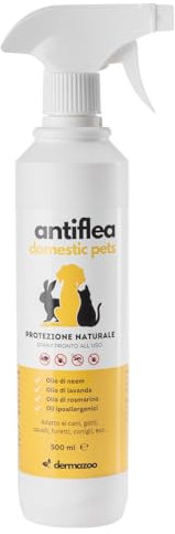 Dermazoo Repellente per Gatti e Cani, Antiflea 500ml Olio Spray Antiparassitario per Gatti, Antipulci Gatto e Cane a Base di Olio di Neem, Antiparassitario Cani Pronto all'Uso Made in Italy