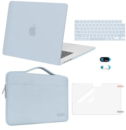 MOSISO Compatible with MacBook Air 15 inch Case M5 2026 M4 2025 M3 M2 2024 2023 A3448 A3241 A3114 A2941,Protective Hard Shell&Carrying Sleeve Bag&Keyboard Cover&Webcam Cover&ScreenFilm, Baby Blue