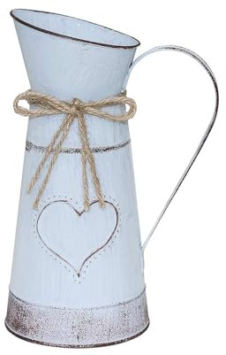 Vintage Rustico Vaso di Fiori Con Manico, Design Unico a Forma di Cuore e Corda, Zincato, per San Valentino, Balcone, Soggiorno, Decorazione da Tavolo (Grande)