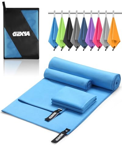 GZXYA Mikrofaser Handtuch 3er-Set (180 x 60 cm großes Badetuch + 2 Stück 80x40 cm kleines Towels), Schnelltrocknendes Microfaser Handtücher für Fitness Handtuch Sport (Sea Blue 180 * 60+80 * 40 * 2)