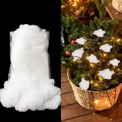 HERZONE Kunstschnee Dekoschnee Weihnachten künstliche schneedecke Flauschig Schnee Faser Füllwatte Schnee bastel schneewatte Gefälscht Indoor Schnee für Weihnachtsbaum Füllmaterial (200Gramm)