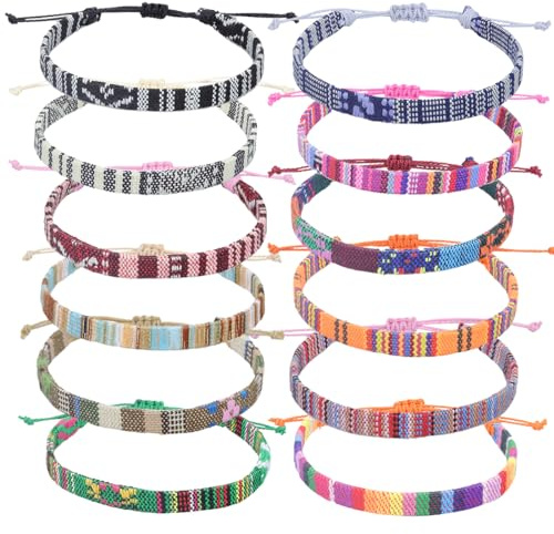 WeddHuis 12 Pezzi Braccialetto dell'Amicizia Intrecciato a Mano Regolabile per Donna Uomo Cavigliera Polsino (Multicolore)