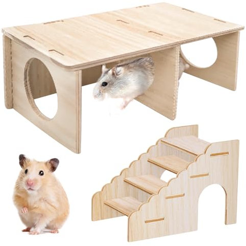 Meerschweinchen Haus Holz Mit Leiter, Meerschweinchen Spielzeug, Hamster Eckhaus, Zwerghamster Zubehör, Hamster Haus Aus Holz, Holz Hamsterhaus, Für Mäuse, Lemminge, Rennmäuse 36*14*16 CM (Lxhxb)
