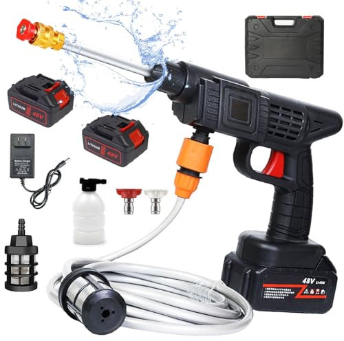 Idropulitrice a Batteria 21V 15000MAH con 2 Batterie,Idropulitrice Portatile Professionale con Cassetta Degli Attrezzi per Auto,Terrazza e Giardino di Pavimenti e Esterni (Nero)