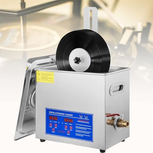 Ultrasonic Vinyl Record Cleaning Machine - Liftable LP Cleaner with Drying Rack - Commercial Ultrasonic Cleaner for Jewelry and Watches - 40KHz 180W