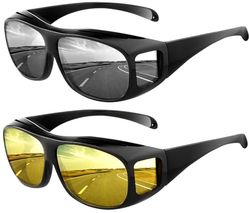 fuzhik Lunettes de Cyclisme 2 en 1 - Noir (Nuit + Soleil) - Compatible Lunettes de Vue - UV400 Protection 100% - Polarisé - Sport/Vélo/Moto