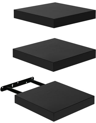 Furnitable Svävande hylla, set om 3, kompakt 20x20 cm, vägghylla i MDF för badrum, kök, korridor - Svart