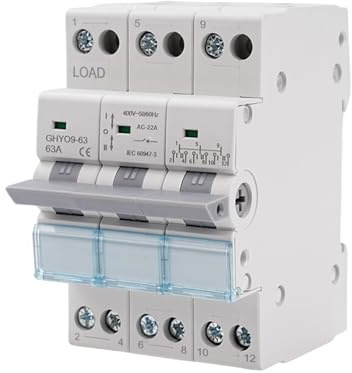 Commutatore 3P 63A interruttore separatore di carico Dual Power Manual Transfer Isolating Switch AC 400V con doppia potenza con indicatore di potenza, montaggio su guida DIN.