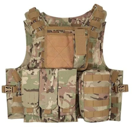 Outdoor Military Tactical Vest with Pockets & Modular Platform Durable Adjustable and Lightweight for Outdoor Adventures V Neck T Shirts Men, Camo, One Size fits All