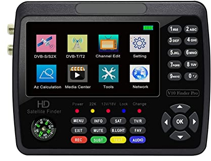 ZKLGS Buscador de Satélites, V10 Pro Buscador de satélite Medidor de señal Buscador de señal de TV satelital DVB-S / S2 / S2X / T / T2 Combo Medidor de señal de Mano Digital H.265