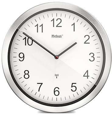 Horloge Murale Radio-pilotée XXL - Extra Large - Mouvement Radio-piloté - Silencieuse - Pas de trotteuse - Cadran Blanc - 45 cm de diamètre