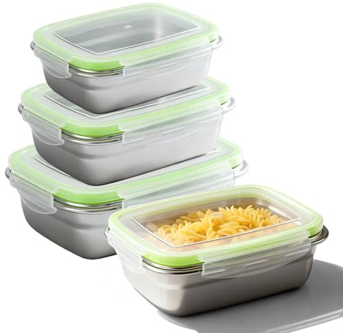 BORDEAG Fiambrera De Acero Inoxidable,3 Piezas 350ML+850ML+1800ML Cajas Bento De Acero Inoxidable,Lonchera A Prueba De Fugas Para Ensalada,Adultos,Pan,Almuerzo,Inoxidable 304