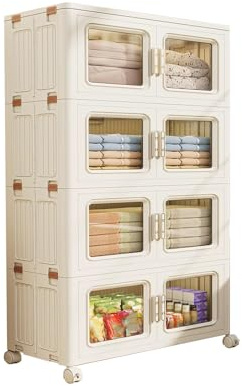 Armario de almacenamiento de plástico portátil resistente con puertas, panel grueso, estante plegable y fácil de montar para dormitorios y apartamentos (60 x 37 x 142 cm)