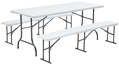 Rekkem - Mesa plegable (180 cm, 2 bancos plegables)