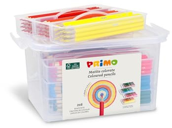 PRIMO - Matite Colorate Bambini +3 Anni con Mina Ø2.9 mm, 216 Pezzi in 12 Colori a Matita Sfumabili dal Colore Pieno, Colori per Bambini Colorare, Lavoretti Creativi e Hobby, Set Matite per Cartoleria