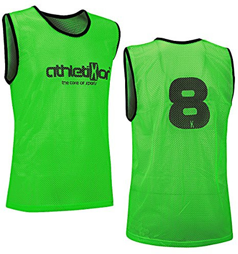athletikor 12 Fußballleibchen mit Rückennummern - Trainingsleibchen - Leibchen - Markierungshemden (Grün, Bambinis/E Jugend S: 50X44CM)