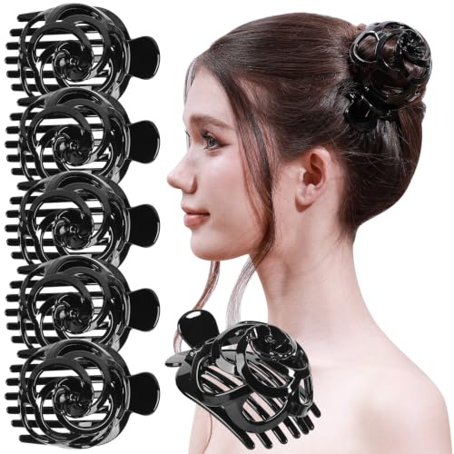 RC ROCHE 6 st hårknoppsformar för kvinnor fransk vridning, medium svart | Balettbulle, fågelbo updo, chignon lock, säkert grepp, långt eller tjockt hår, dans, arbete, evenemang och resor