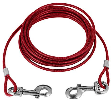 Correa para Perros, 16.4 pies para Mascotas Cable para Atar Cable de Acero Largo Correa para Perros Cabezas Dobles Masticar Correa para Atar Resistente para Acampar al Aire Libre (Rojo)