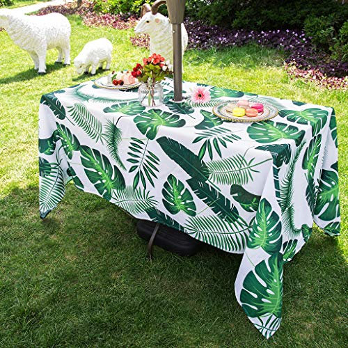 3E Home Rechteckige Outdoor-Tischdecke, wasserdicht, mit Loch für Regenschirm, Sonnenschirm und Reißverschluss, 152 x 213 cm, Palmblatt