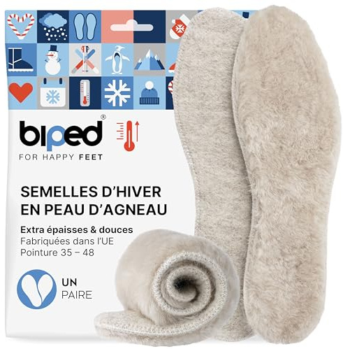 biped Premium Semelles en peau d'agneau - Semelles d'hiver extra douces et épaisses - Semelles en fourrure chauffantes avec dessous en feutre z1022(46)