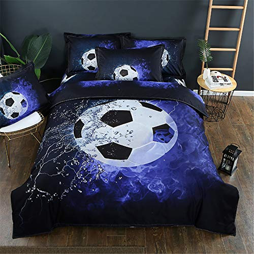 Fansu Funda Nórdica Cama 90, Microfibra Juego de Funda de Edredón 150x200cm con Cremallera, Ropa de Cama con 1 Funda de Almohada, Infantil Juego de Ropa de Cama con Fútbol Patrón, Azul Negro