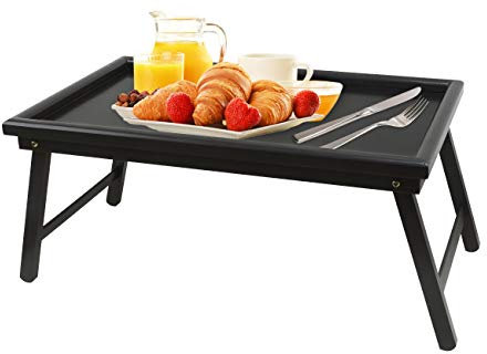 ZRI Bamboo Betttablett Serviertablett Tabletttisch mit klappbaren Beinen - Sofatisch Frühstückstablett fürs Bett 60x30x23cm, Bambus (Schwarz)