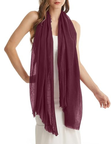 Kakaly Women Scarf Cotton Linen - Chic Ladies Solid Scarves Soft Large Long Wrap Shawl Headscarf Lightweight Neck Scarf Hijab,180×100CM