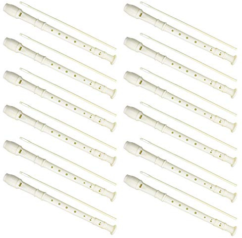 12 Pack 8 Hole Soprano Recorders Descant Flute With Cleaning Rod German Style for Beginner Graduation or Back to School Gift (white)