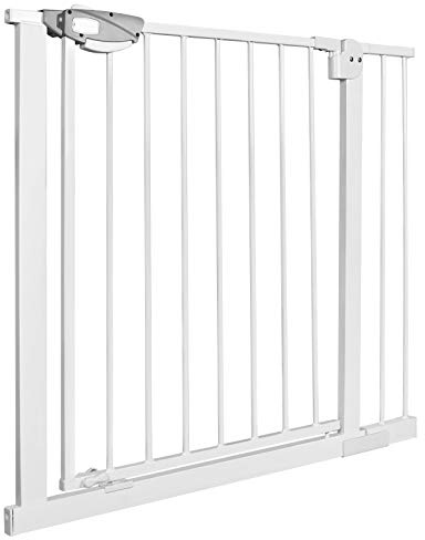 UISEBRT Trappskydd, dörrskyddsgaller utan borrning, trappgrind, dörrgaller baby för bredder 85–95 cm, självstängande, metallgaller med en hand, vitt