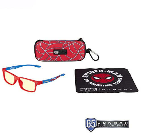 GUNNAR - Spider-Man Edition Premium Gaming and Computer Glasses for Kids (age 8-12) - Blocks 65% Blue Light - Cruz Kids Large, Amber Tint