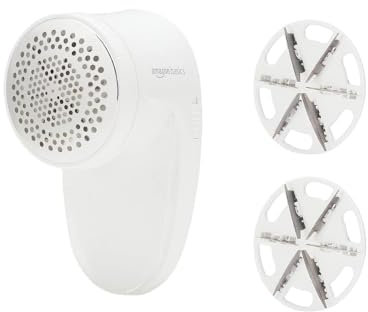 Amazon Basics Rasoio a batteria per tessuti, rimuove pelucchi e lanugine, con 2 lame di ricambio - Bianco