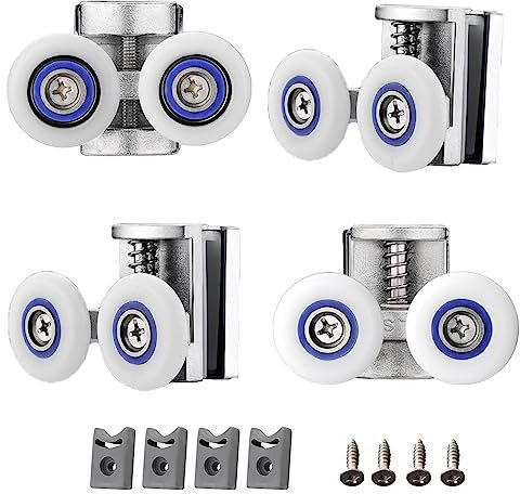 Cokritsm Shower Door Rollers for Curved Doors 26mm Sliding Shower Door Wheels, 2 Top and 2 Bottom Shower Runners in Stainless Steel, Shower Door Rollers for Glass Doors 6-8mm 4Pack