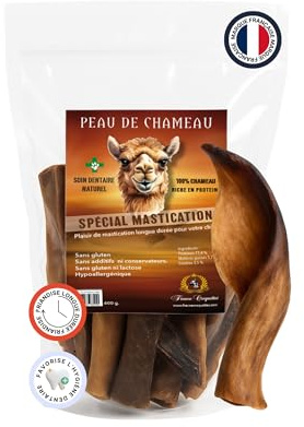 Peau de Chameau pour Chien 400g – Friandise Naturelle Hypoallergénique – Longue Mastication – Riche en Protéines – sans Céréales ni Additifs – Santé Dentaire – Toutes Races