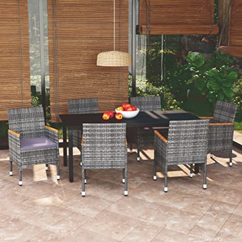 KTHLBRH Juego de muebles de jardín para exteriores, balcón, mesa y sillas de 7 piezas, con cojines de poliratán, color gris