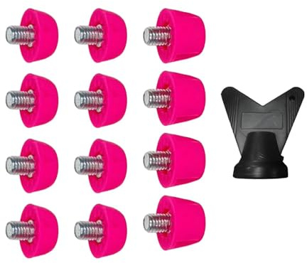 Oshhni 12 pezzi scarpe da pista chiodate scarpe da rugby borchie M5 tappeto erboso antiscivolo con chiave tacchetti per scarpe da calcio scarpe da calcio, rosa rosso
