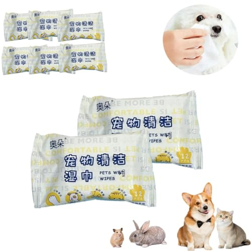 Lot de 8 lingettes portables pour animaux de compagnie, 12 pièces/paquet, lingettes pour pattes et fesses, oreilles, yeux, lingettes nettoyantes pour hamster, lapin, chat, chien, élimination des