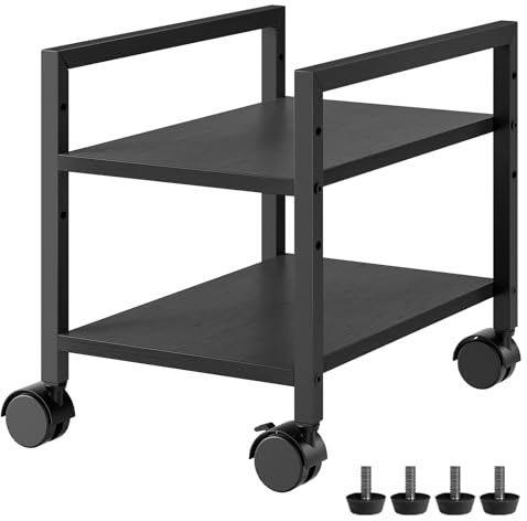 HOOBRO Computer Tower Stand, 2-Tier Computer Tower Cart, Printer Table, PC Stand Under Desk, Mobile Rolling Cart with Wheels, Height Adjustable, for Home Office, Black EBB11CJ01