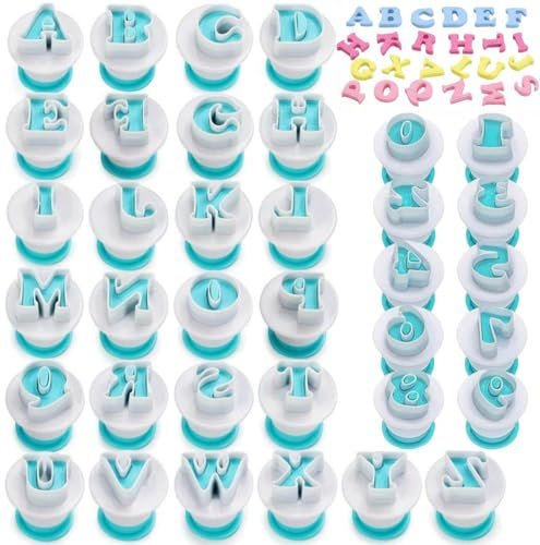 36 Stück Buchstaben Ausstecher für Fondant, Großbuchstaben und Zahlen Fondant Ausstecher Backen Zubehör, Ausstechformen Buchstaben Alphabet Stempel für Zucker Kekse Torten Backzubehör